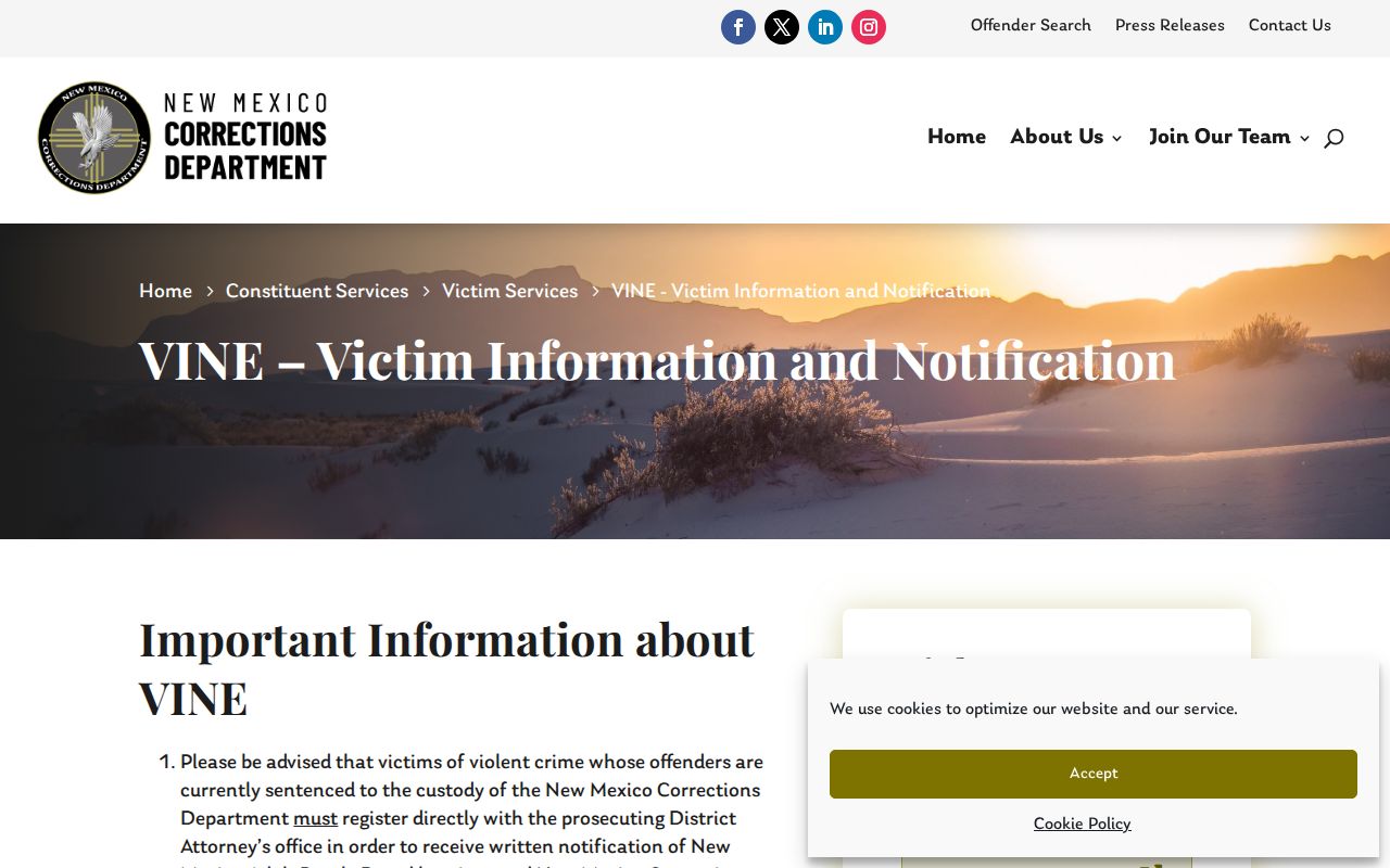 New Mexico VINE upgrade notice affecting Hidalgo County release searches